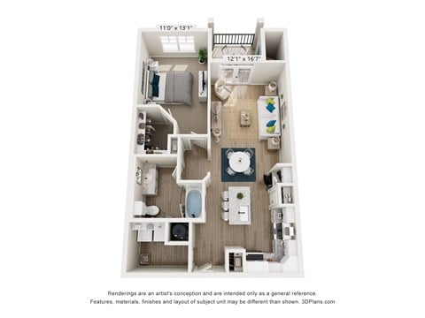 Floor plan for 1 bed, 1 bath, 850 sqft